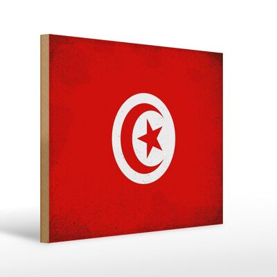 Holzschild Flagge Tunesien 40x30cm Flag of Tunisia Vintage Schild