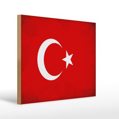 Holzschild Flagge Türkei 40x30cm Flag of Turkey Vintage Deko Schild
