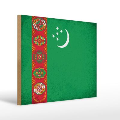 Cartello in legno bandiera Turkmenistan 40x30 cm bandiera cartello decorativo in legno vintage
