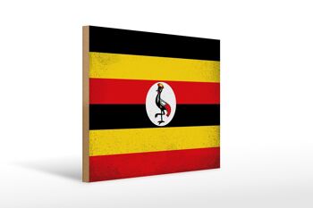Panneau en bois drapeau Ouganda 40x30cm Drapeau de l'Ouganda signe décoratif vintage 1