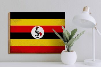 Panneau en bois drapeau Ouganda 40x30cm Drapeau de l'Ouganda signe décoratif vintage 3