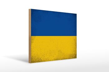 Panneau en bois drapeau Ukraine 40x30cm Drapeau de l'Ukraine panneau vintage 1