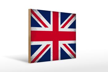 Panneau en bois drapeau Union Jack 40x30cm, panneau vintage du Royaume-Uni 1