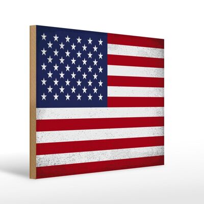 Cartello in legno bandiera Stati Uniti 40x30 cm bandiera vintage