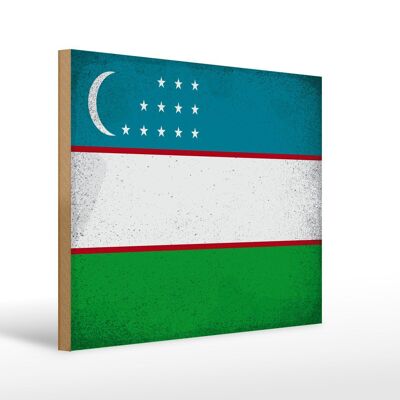 Holzschild Flagge Usbekistan 40x30cm Uzbekistan Vintage Deko Schild