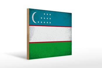 Panneau en bois drapeau Ouzbékistan 40x30cm Panneau décoratif vintage Ouzbékistan 1