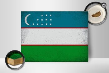 Panneau en bois drapeau Ouzbékistan 40x30cm Panneau décoratif vintage Ouzbékistan 2