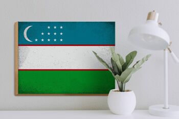Panneau en bois drapeau Ouzbékistan 40x30cm Panneau décoratif vintage Ouzbékistan 3
