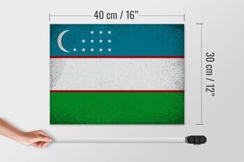 Panneau en bois drapeau Ouzbékistan 40x30cm Panneau décoratif vintage Ouzbékistan 4