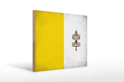 Holzschild Flagge Vatikanstadt 40x30cm Vatican Vintage Deko Schild
