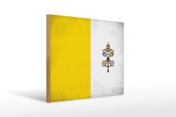 Panneau en bois drapeau Cité du Vatican 40x30cm panneau décoratif vintage Vatican 1