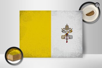 Panneau en bois drapeau Cité du Vatican 40x30cm panneau décoratif vintage Vatican 2