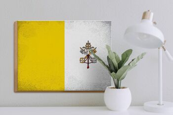 Panneau en bois drapeau Cité du Vatican 40x30cm panneau décoratif vintage Vatican 3
