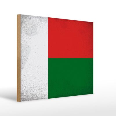 Panneau en bois drapeau Madagascar 40x30cm panneau décoratif vintage Madagascar