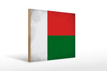Panneau en bois drapeau Madagascar 40x30cm panneau décoratif vintage Madagascar 1