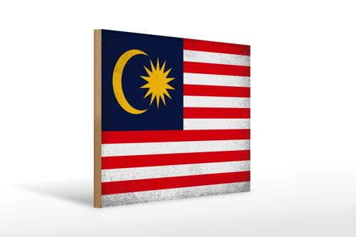 Holzschild Flagge Malaysia 40x30cm Flag Malaysia Vintage Schild