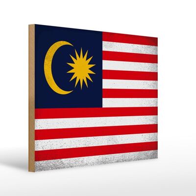 Holzschild Flagge Malaysia 40x30cm Flag Malaysia Vintage Schild