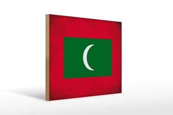 Panneau en bois drapeau Maldives 40x30cm Drapeau Maldives panneau vintage 1
