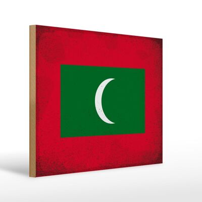 Holzschild Flagge Malediven 40x30cm Flag Maldives Vintage Schild