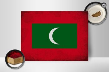 Panneau en bois drapeau Maldives 40x30cm Drapeau Maldives panneau vintage 2
