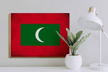 Panneau en bois drapeau Maldives 40x30cm Drapeau Maldives panneau vintage 3