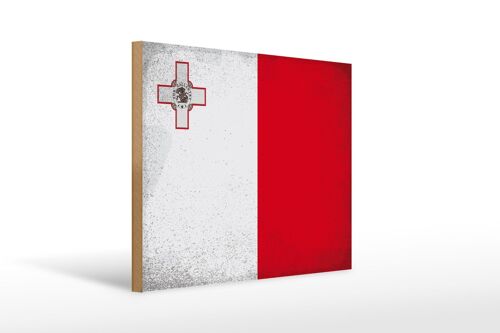 Holzschild Flagge Malta 40x30cm Flag of Malta Vintage Deko Schild