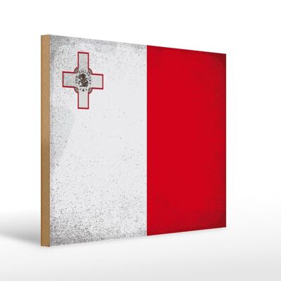 Holzschild Flagge Malta 40x30cm Flag of Malta Vintage Deko Schild