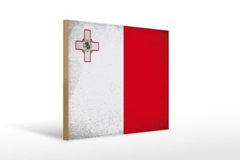 Panneau en bois drapeau Malte 40x30cm Drapeau de Malte panneau décoratif vintage 1
