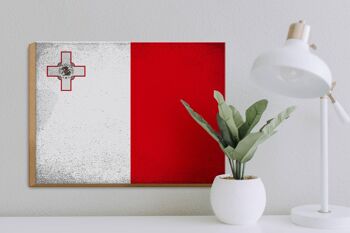 Panneau en bois drapeau Malte 40x30cm Drapeau de Malte panneau décoratif vintage 3
