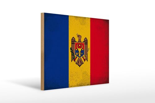 Holzschild Flagge Moldau 40x30cm Flag of Moldova Vintage Schild
