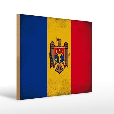 Holzschild Flagge Moldau 40x30cm Flag of Moldova Vintage Schild