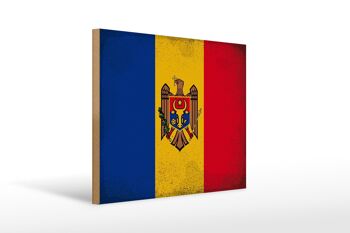 Panneau en bois drapeau Moldavie 40x30cm Drapeau de Moldavie signe vintage 1