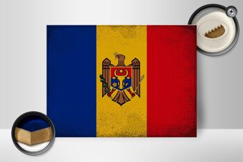 Panneau en bois drapeau Moldavie 40x30cm Drapeau de Moldavie signe vintage 2