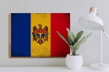 Panneau en bois drapeau Moldavie 40x30cm Drapeau de Moldavie signe vintage 3