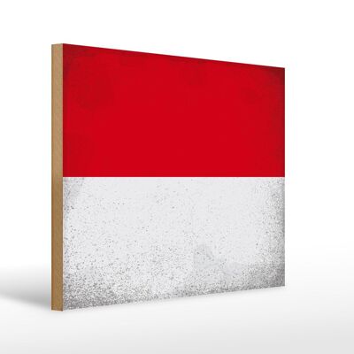 Holzschild Flagge Monaco 40x30cm Flag of Monaco Vintage Deko Schild