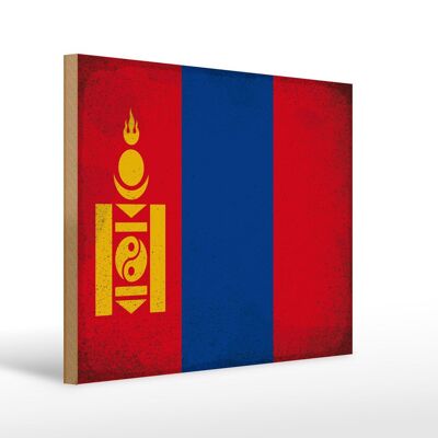 Letrero de madera bandera Mongolia 40x30cm Bandera Mongolia Vintage