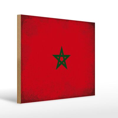 Cartello in legno bandiera Marocco 40x30cm Insegna vintage bandiera del Marocco