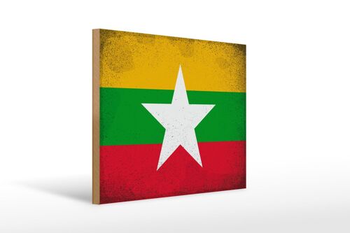 Holzschild Flagge Myanmar 40x30cm Flag of Myanmar Vintage Schild
