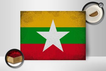 Panneau en bois drapeau Myanmar 40x30cm Drapeau du Myanmar signe vintage 2