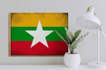 Panneau en bois drapeau Myanmar 40x30cm Drapeau du Myanmar signe vintage 3