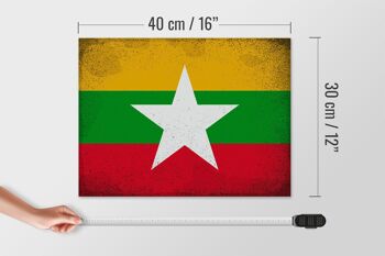 Panneau en bois drapeau Myanmar 40x30cm Drapeau du Myanmar signe vintage 4