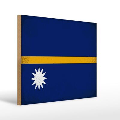 Holzschild Flagge Nauru 40x30cm Flag of Nauru Vintage Deko Schild