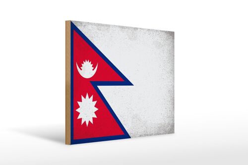 Holzschild Flagge Nepal 40x30cm Flag of Nepal Vintage Deko Schild