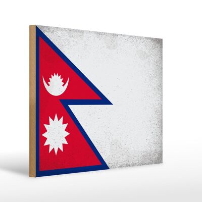 Panneau en bois drapeau Népal 40x30cm Drapeau du Népal signe décoratif vintage