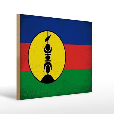 Cartello in legno Bandiera Nuova Caledonia 40x30 cm Bandiera Cartello decorativo vintage