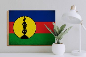 Panneau en bois drapeau Nouvelle-Calédonie 40x30cm, panneau décoratif Vintage 3