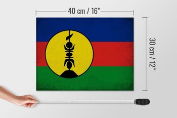 Panneau en bois drapeau Nouvelle-Calédonie 40x30cm, panneau décoratif Vintage 4