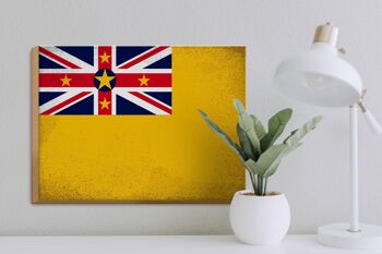 Panneau en bois drapeau Niue 40x30cm Drapeau de Niue signe décoratif vintage 3