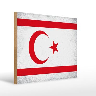 Panneau en bois drapeau de Chypre du Nord 40x30cm, panneau décoratif vintage en bois