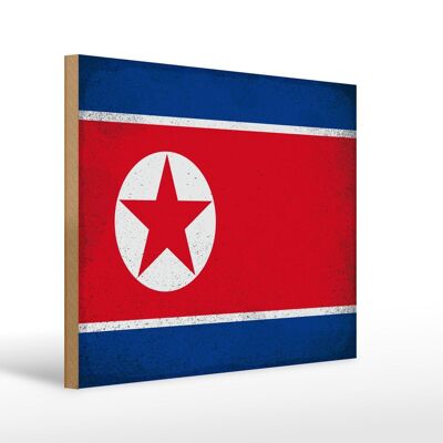 Cartello in legno bandiera Corea del Nord 40x30 cm Cartello decorativo vintage della Corea del Nord